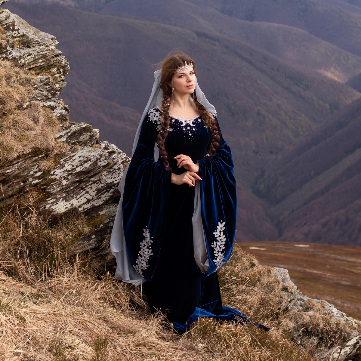 Blue elven dress with silver embroidery – DressArtMystery