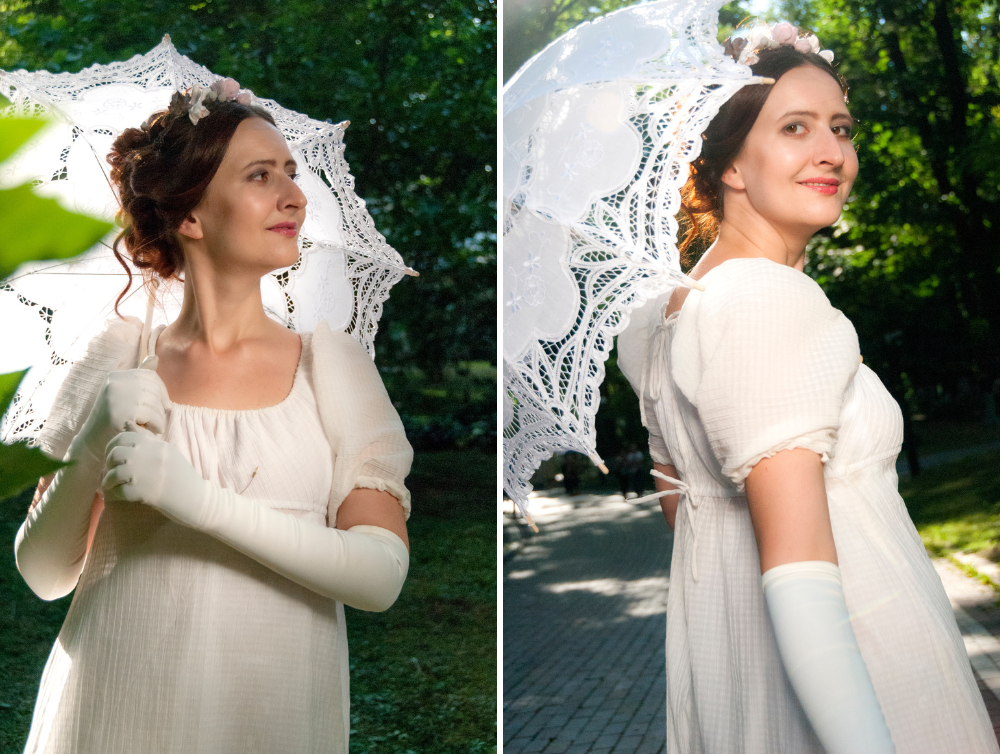 White regency cotton dress inspired by Jane Austen novels - Dress Art Mystery
