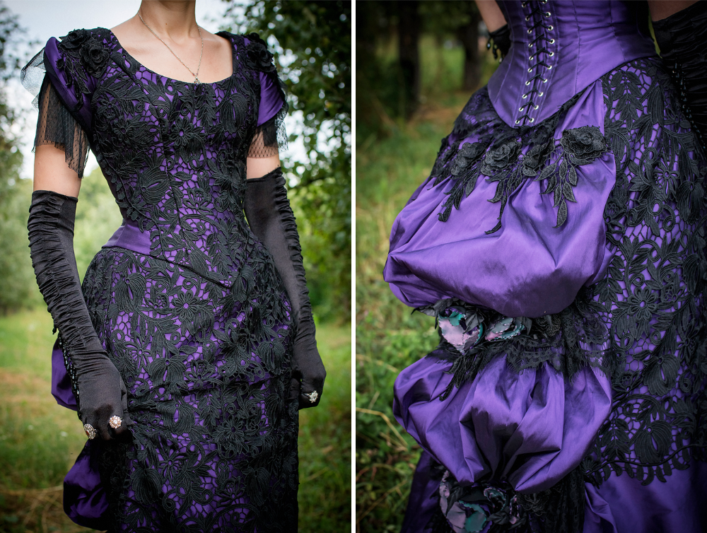 Victorian violet ballroom lacy taffeta gown - Dress Art Mystery