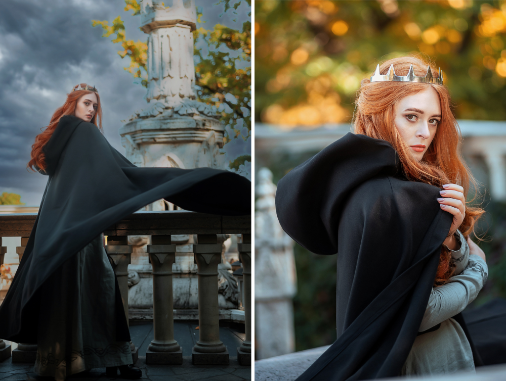 Black Fantasy Vegan Wool Hooded Cloak -dress-design-handmade-costume-Dress Art Mystery