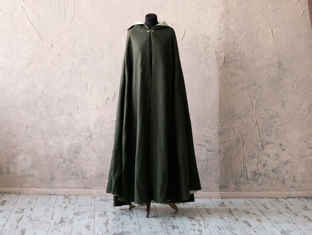 Long wool cloak with pockets and arm slits -dress-design-handmade-costume-Dress Art Mystery
