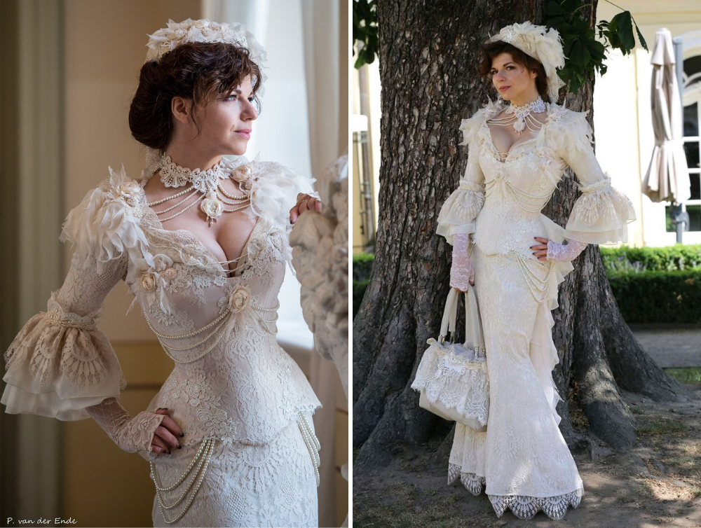 Vintage victorian wedding lace satin dress - Dress Art Mystery