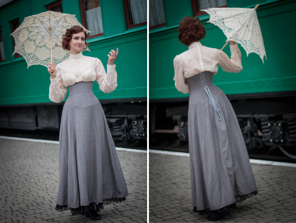 Edwardian style cotton costume with underbust corset skirt - Dress Art Mystery