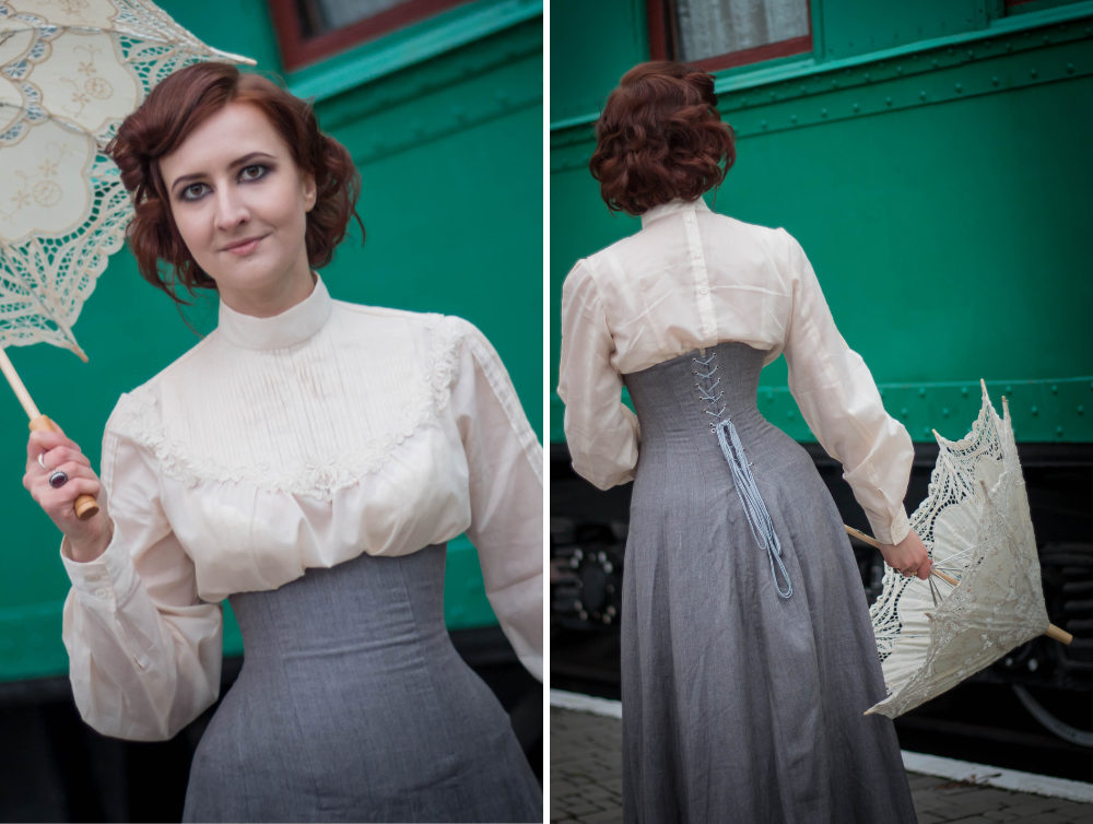 Edwardian style cotton costume with underbust corset skirt - Dress Art Mystery