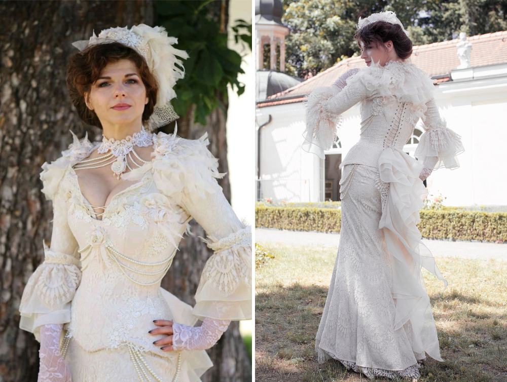 Vintage victorian wedding lace satin dress - Dress Art Mystery