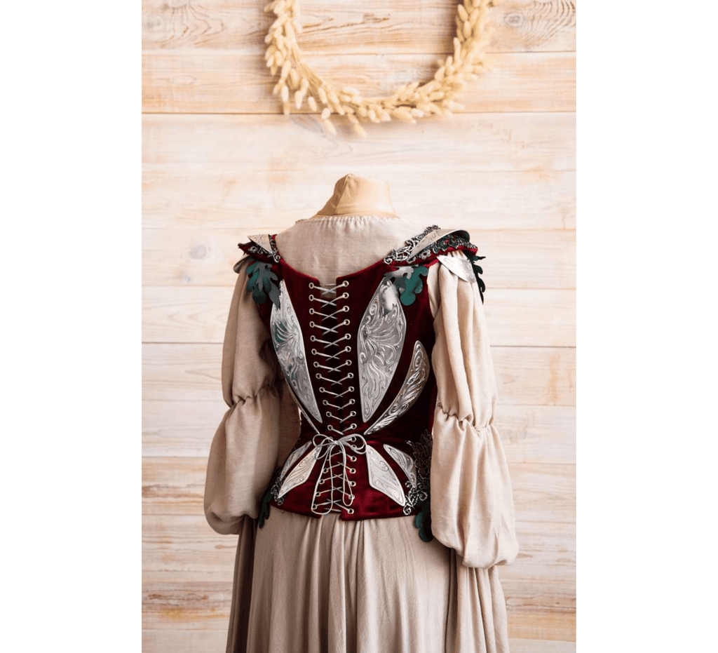 Fantasy elven dress and corset with metal plates - Dress Art Mystery