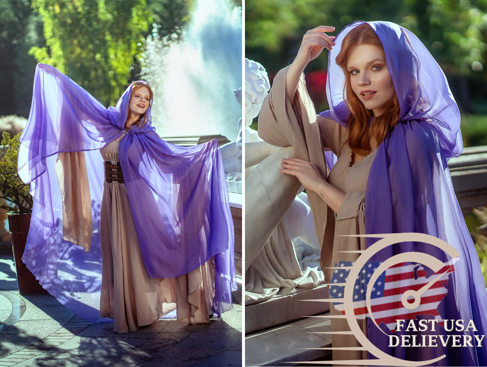 Purple Fantasy tulle hooded cape | USA domestic shipping -dress-design-handmade-costume-Dress Art Mystery
