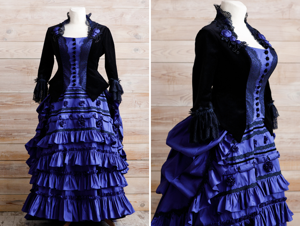 Fantasy blue victorian gothic jacket and skirt taffeta costume - Dress Art Mystery