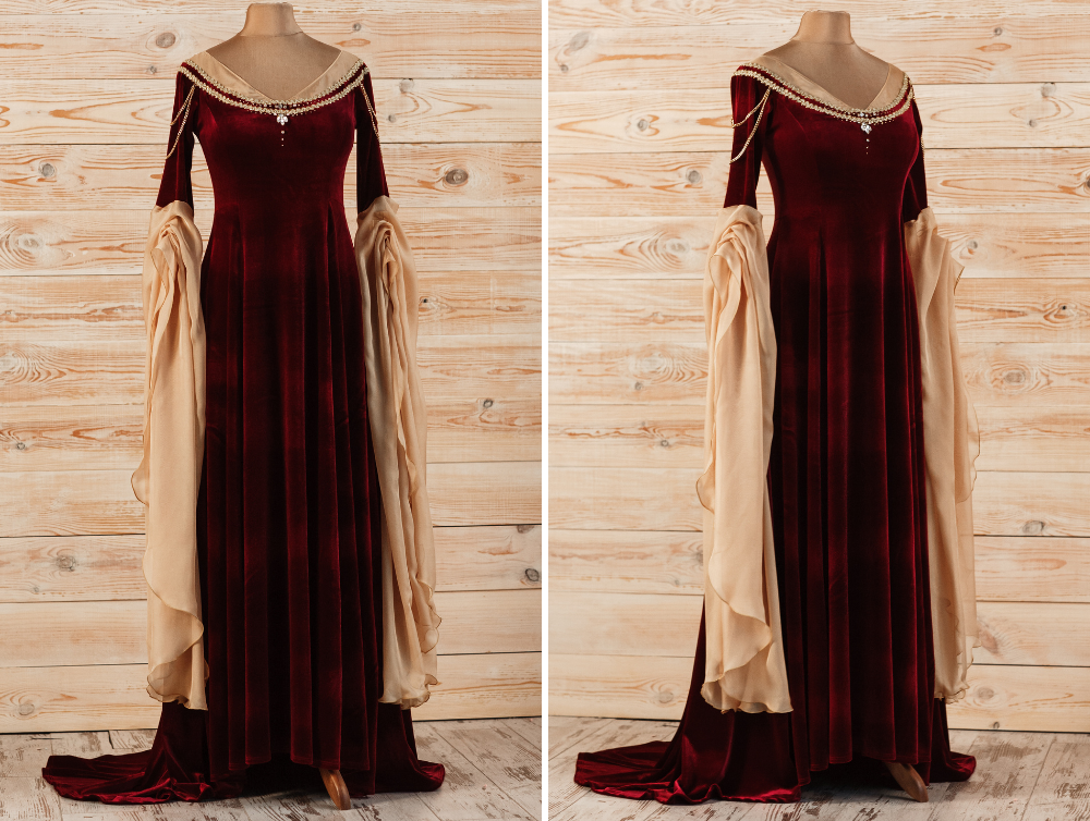 Fantasy red velvet elven dress - Dress Art Mystery