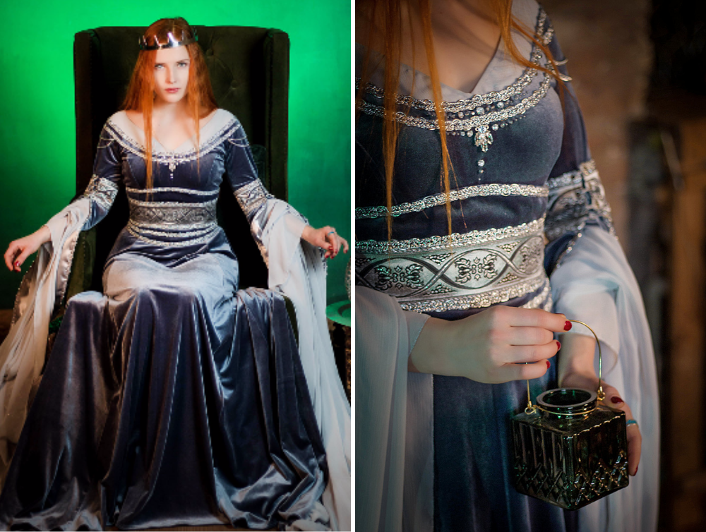 Silver gray fantasy velvet elven wedding dress - Dress Art Mystery