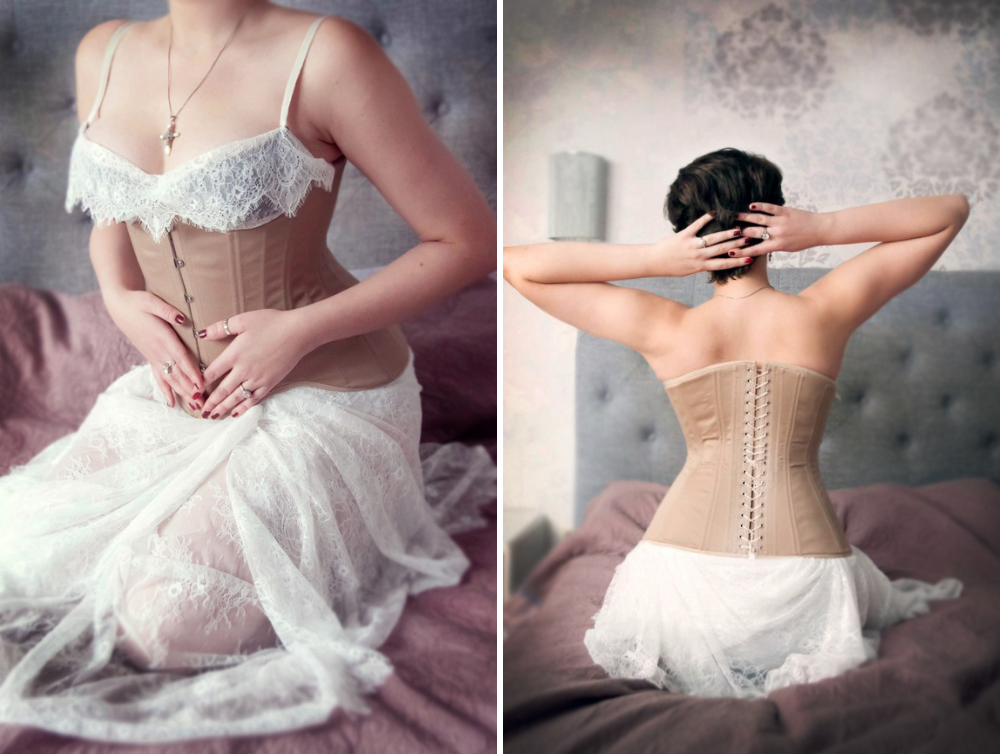 Nude tightlacing underbust beige training corset - Dress Art Mystery