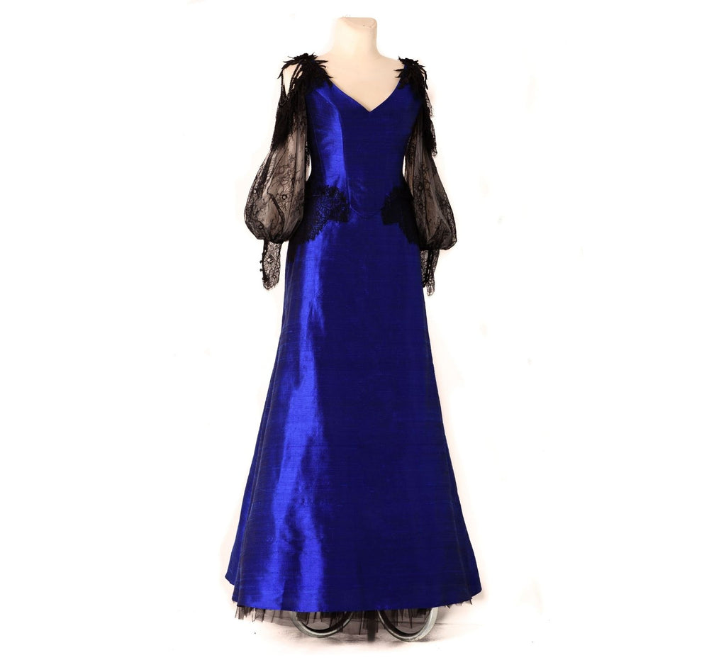 Midnight blue silk gothic dress - Dress Art Mystery