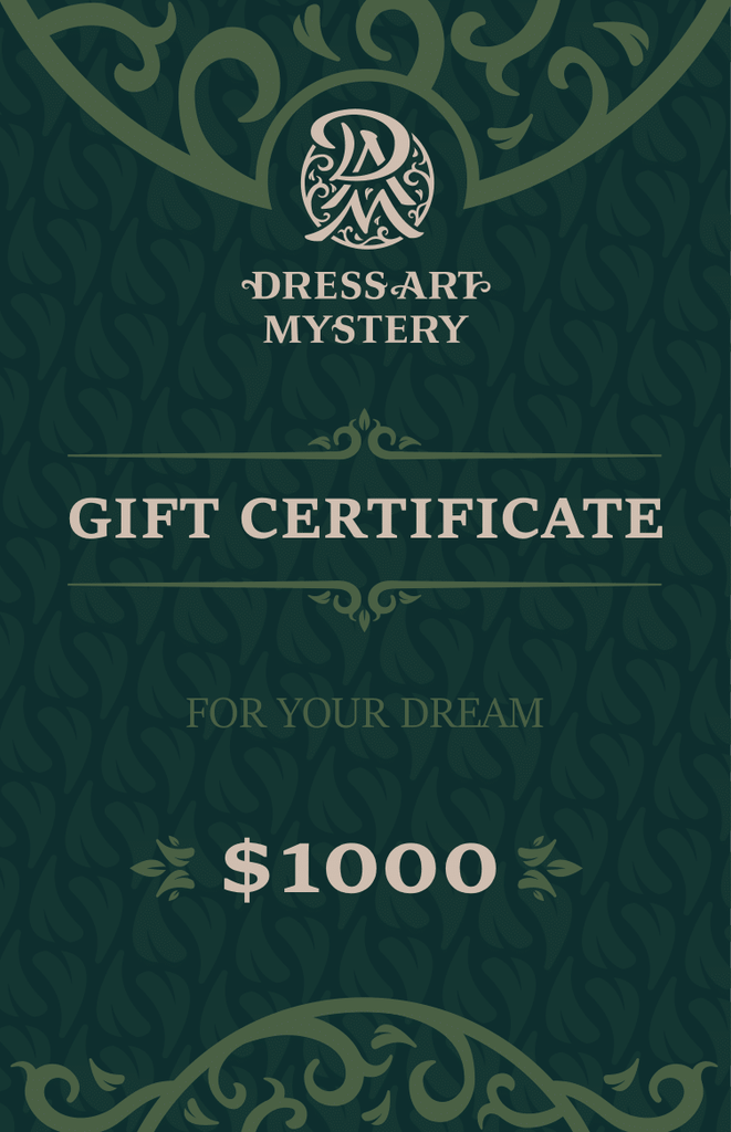 Gift card for DressArtMystery costumes for 1000 dollars - Dress Art Mystery