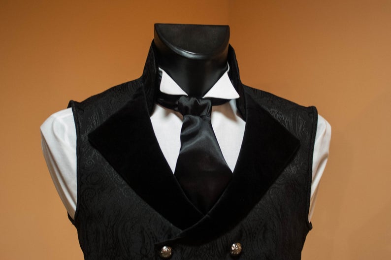 Double-breasted men's black vest - Dress Art Mystery