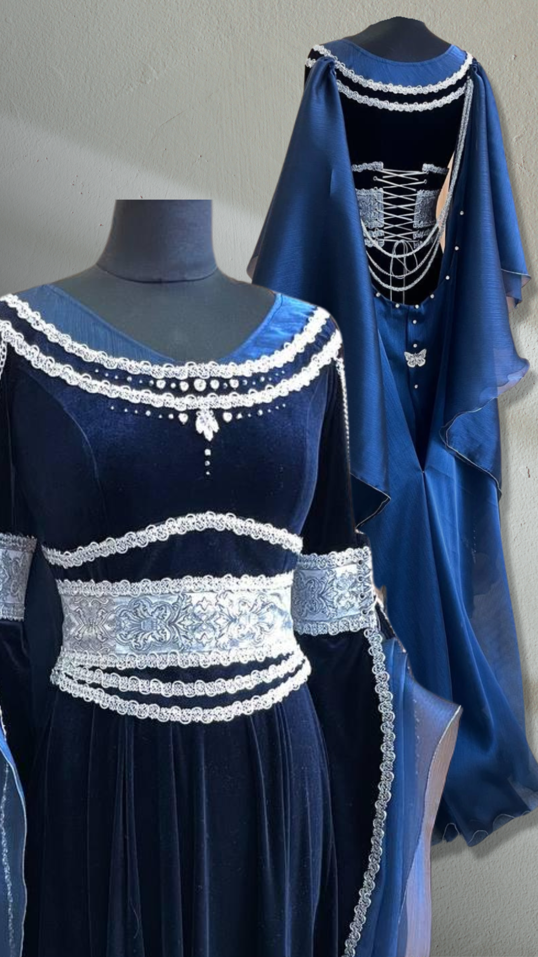 arwen lotr blue dress Costumes up back to help SHEIN LUNE Elegant Romantic knit stripe peter pan collar dress Size(Height):6'2