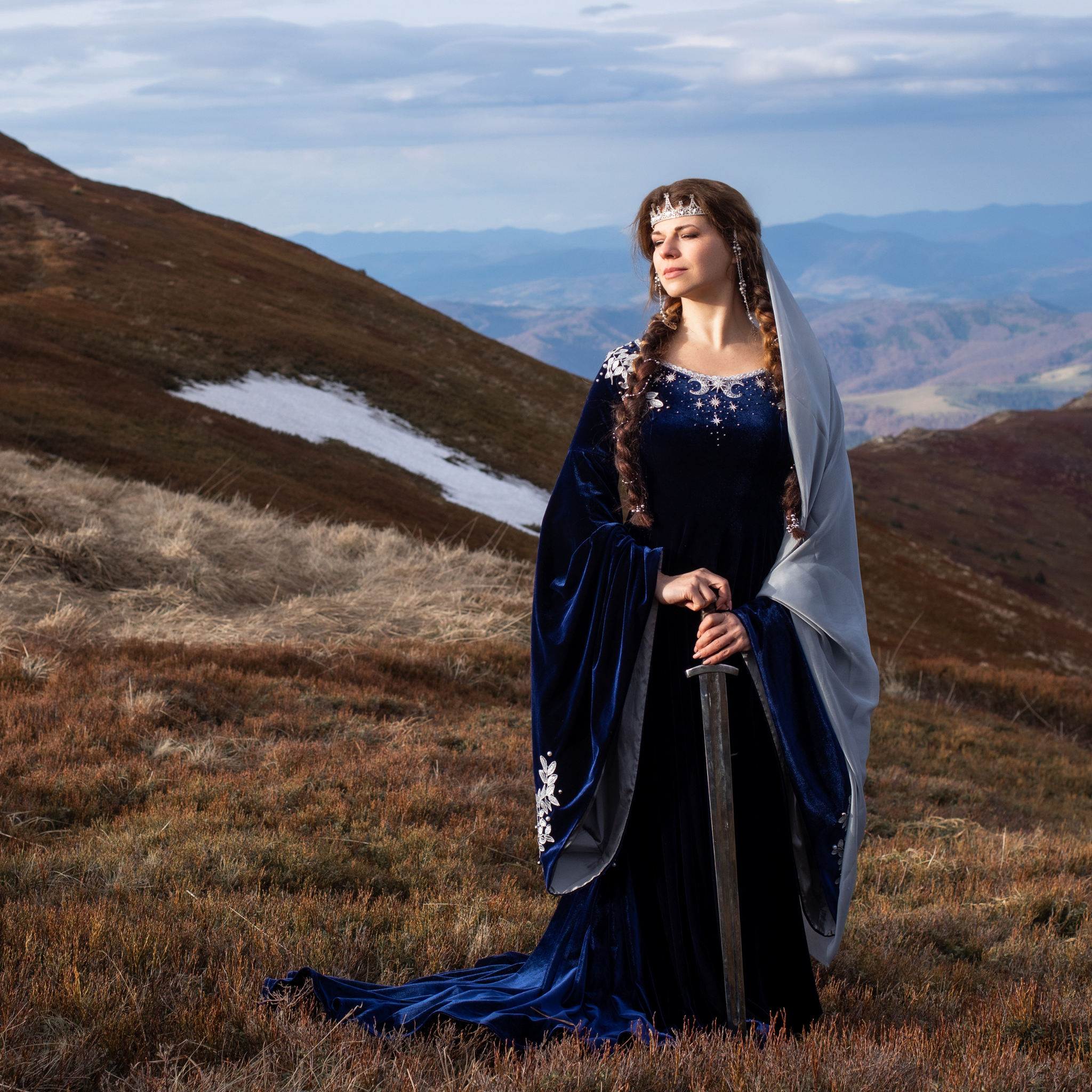 Blue elven dress with silver embroidery – DressArtMystery