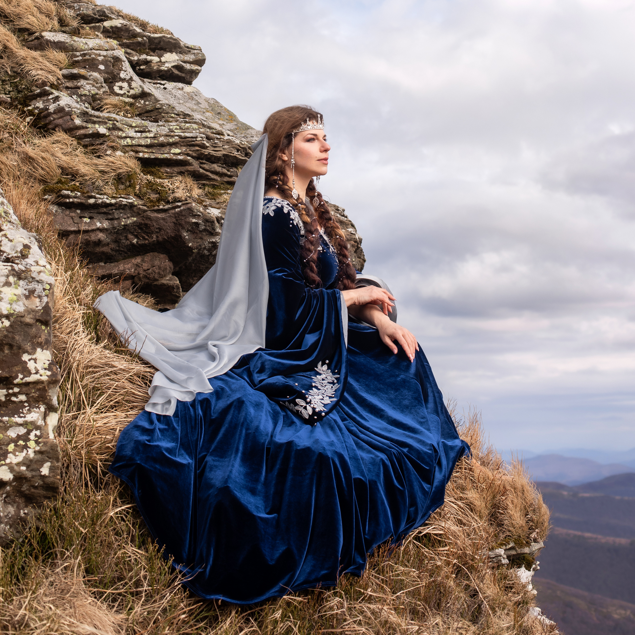 Blue elven dress with silver embroidery – DressArtMystery