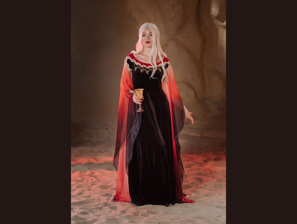 dark red fantasy dress Gothic Belle Red/black Upscale Fantasy Gown