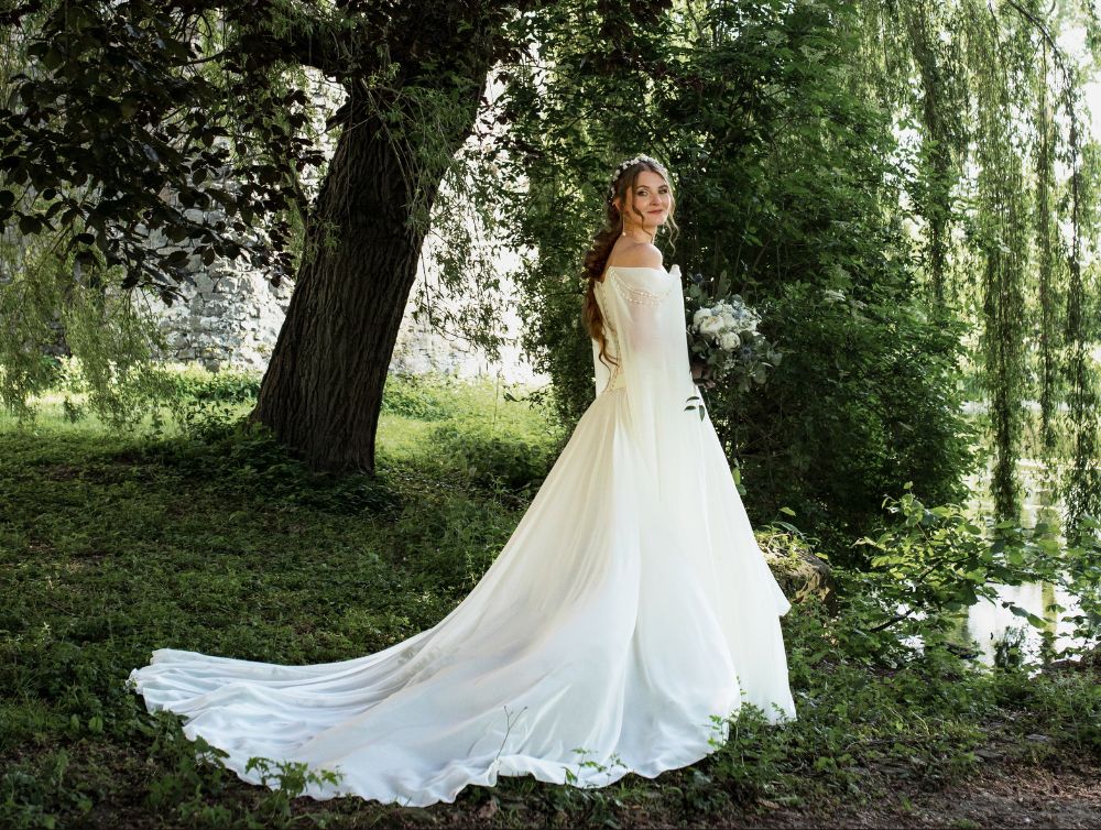 silk fantasy dress Purple Elf Fantasy Dress - Golden Rome Greek Goddess - Fairy Evening Dress