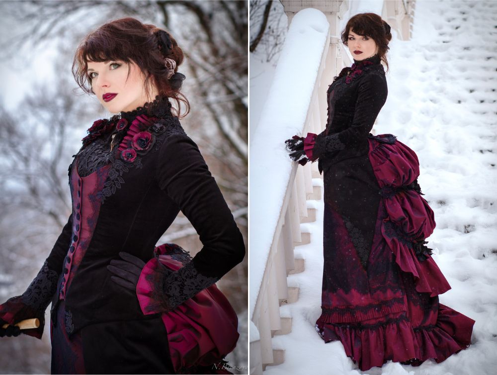 Victorian gothic black velvet Lucile Sharpe Crimson Peak costume