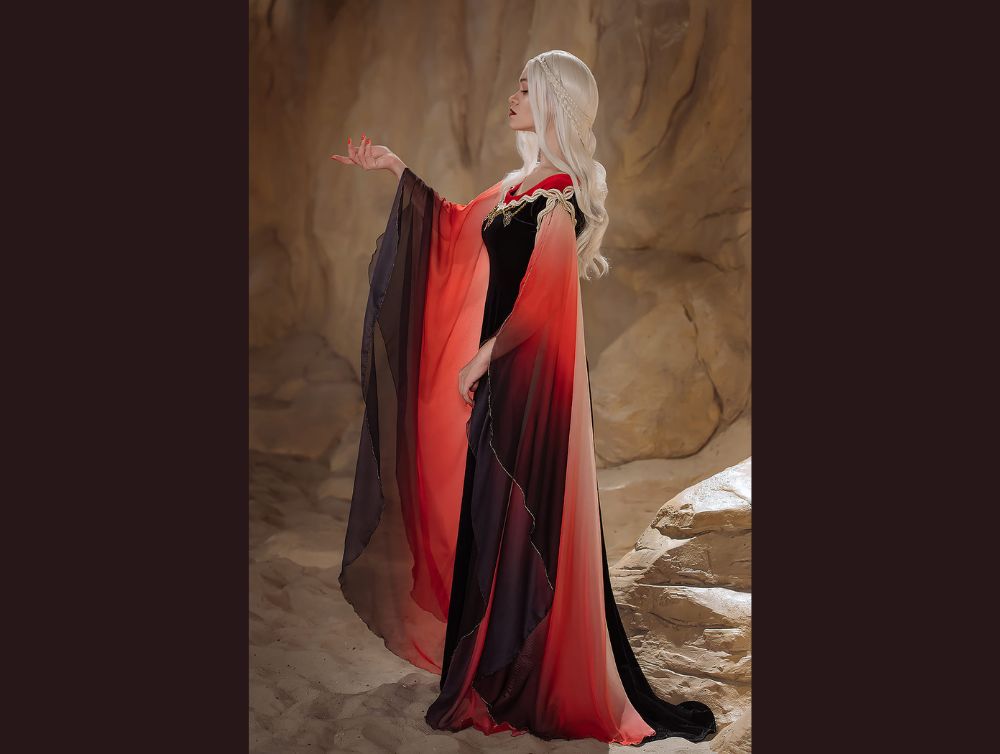 long red fantasy dress Gothic Belle Red/black Upscale Fantasy Gown