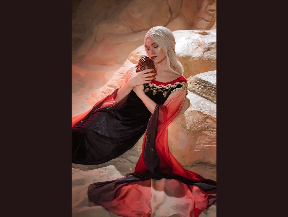 red fantasy dress Black and red fantasy gown with ombre sleeves | Ready to ship