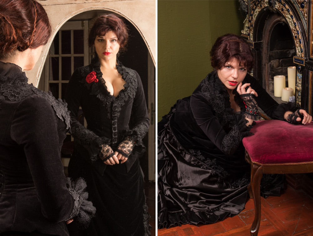 Victorian black velvet costume (Jacket and skirt) - Dress Art Mystery