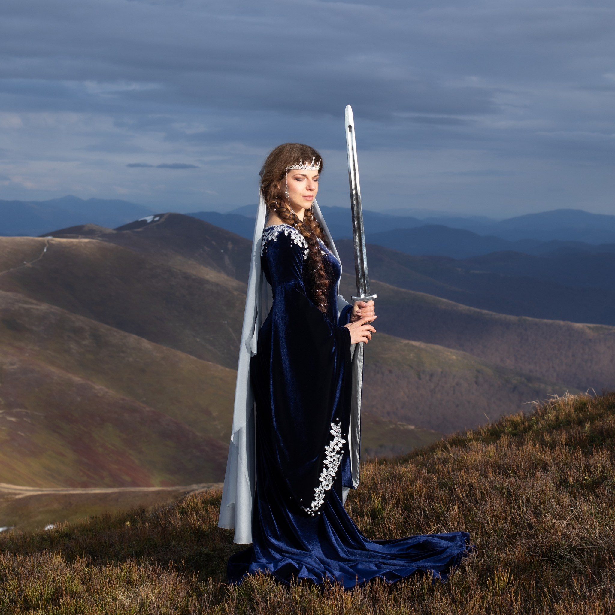 Blue elven dress with silver embroidery – DressArtMystery