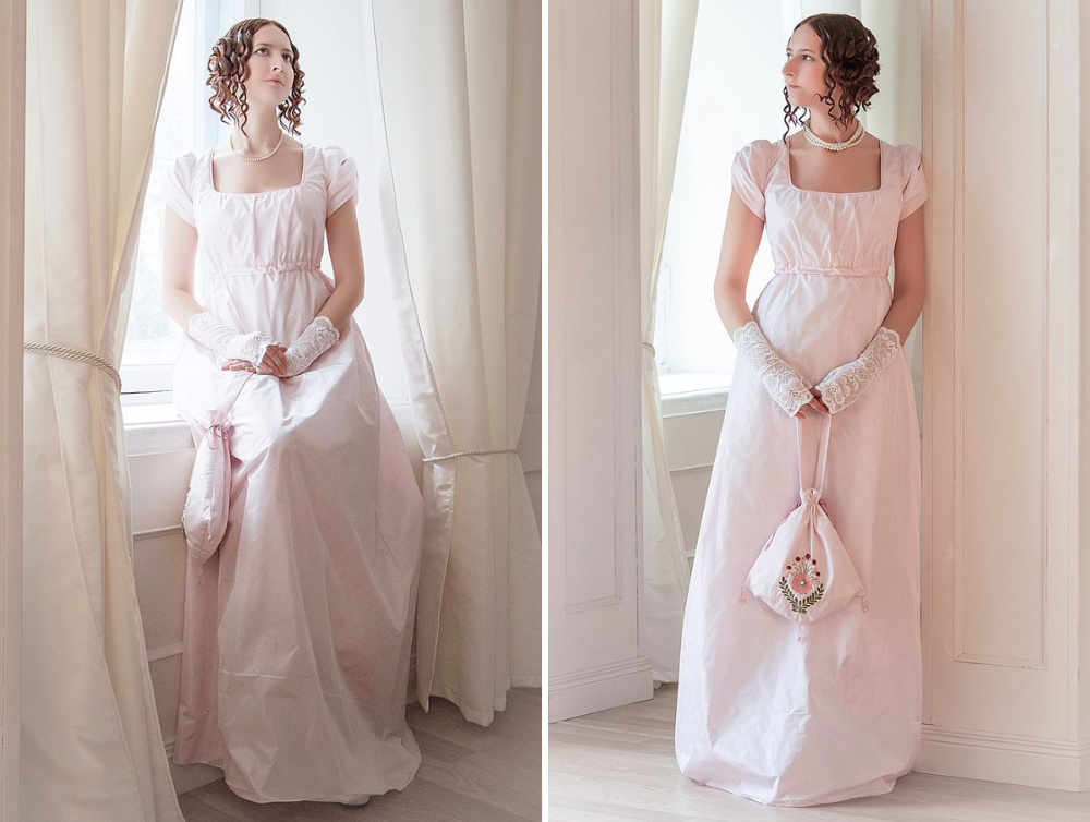 Regency silk pink gown inspired by from Jane Austen novels - Dress Art Mystery