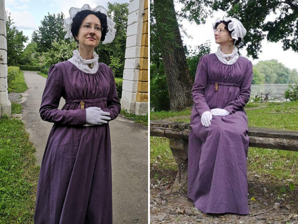 Violet regency day linen dress inspired by Jane Austen novels - Dress Art Mystery