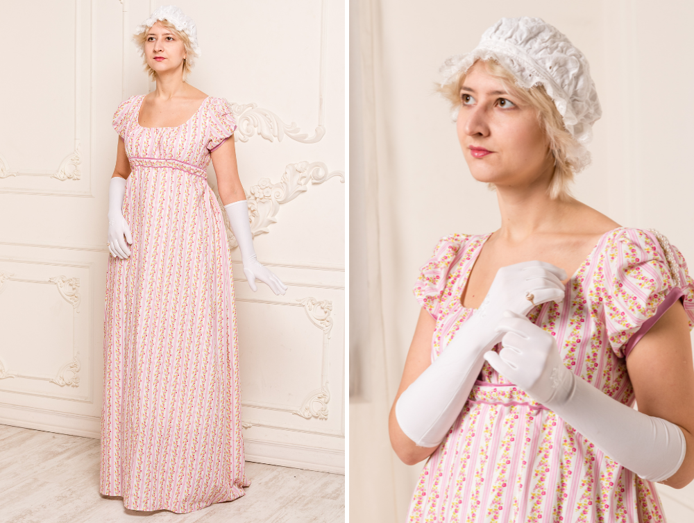 Rose regency cotton dress inspired by Jane Austen books - Dress Art Mystery