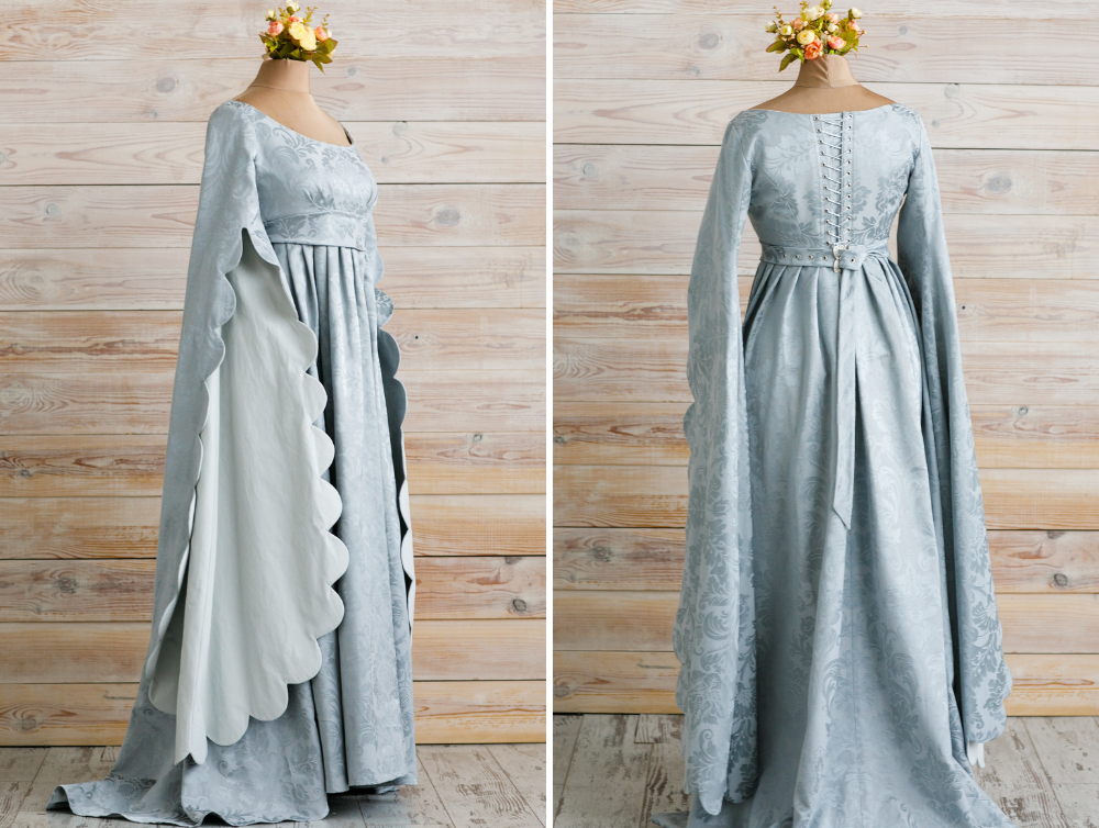Renaissance Light blue White Queen silk dress -dress-design-handmade-costume-Dress Art Mystery