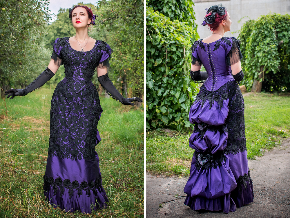 Victorian violet ballroom lacy taffeta gown - Dress Art Mystery