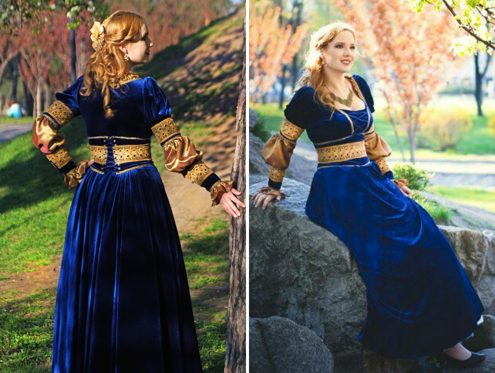 Blue velvet Renaissance dress, Italy medieval wedding gown – DressArtMystery