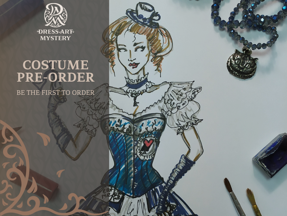 Fantasy Steampunk Alice in Wonderland Jacquard costume Preorder -dress-design-handmade-costume-Dress Art Mystery