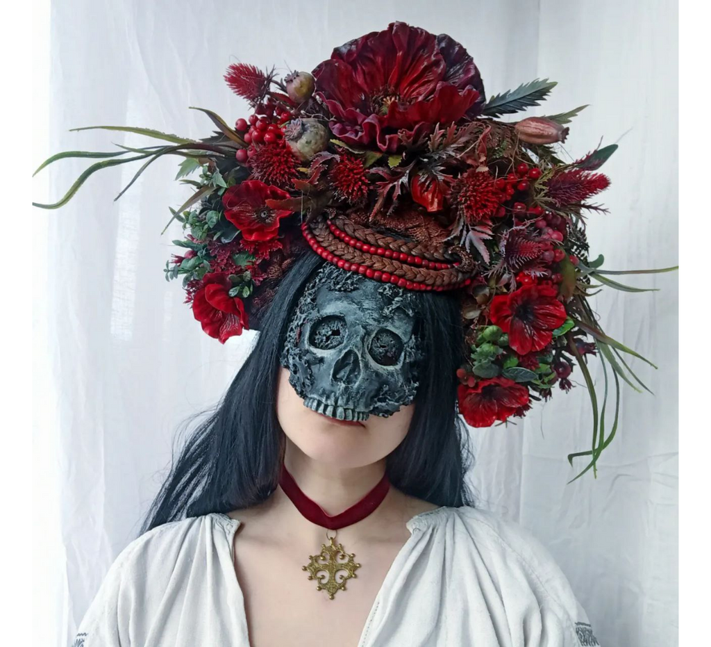 Ukrainian witch headdress with skull mask - Dress Art Mystery