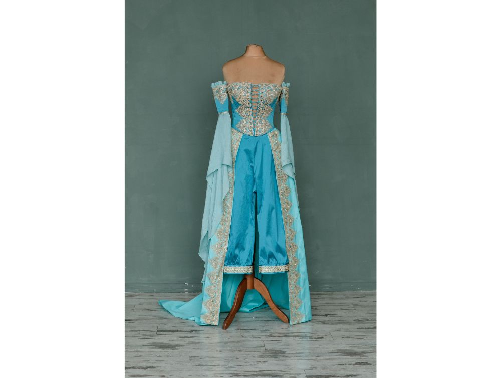 Renaissance dress with pantaloons and open skirt -dress-design-handmade-costume-Dress Art Mystery