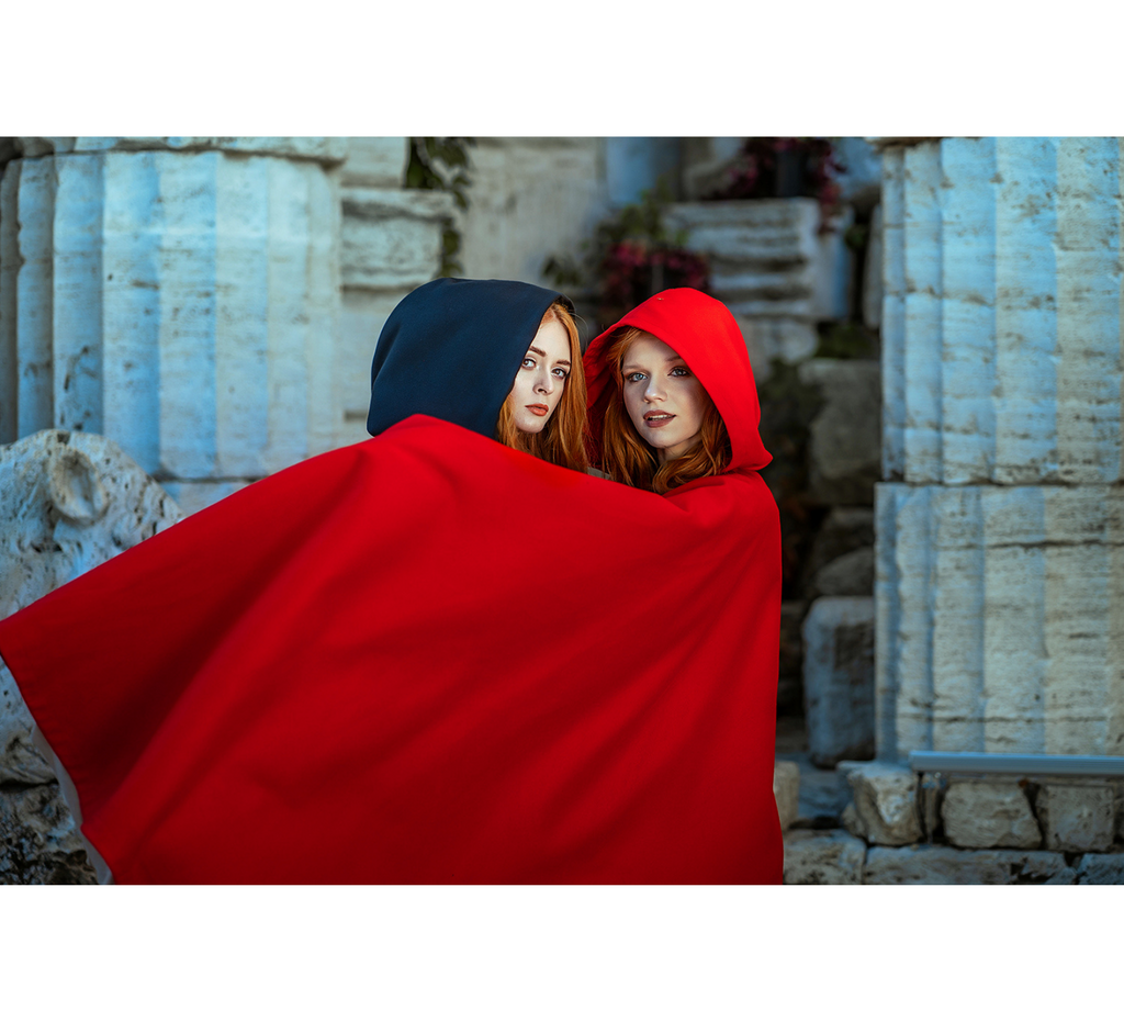 Red vegan wool cloak with hood - Dress Art Mystery