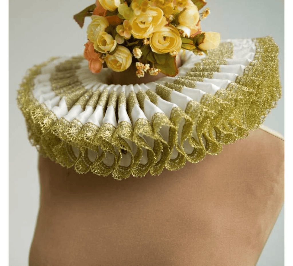 Elizabethan white and gold  neck ruff - Dress Art Mystery