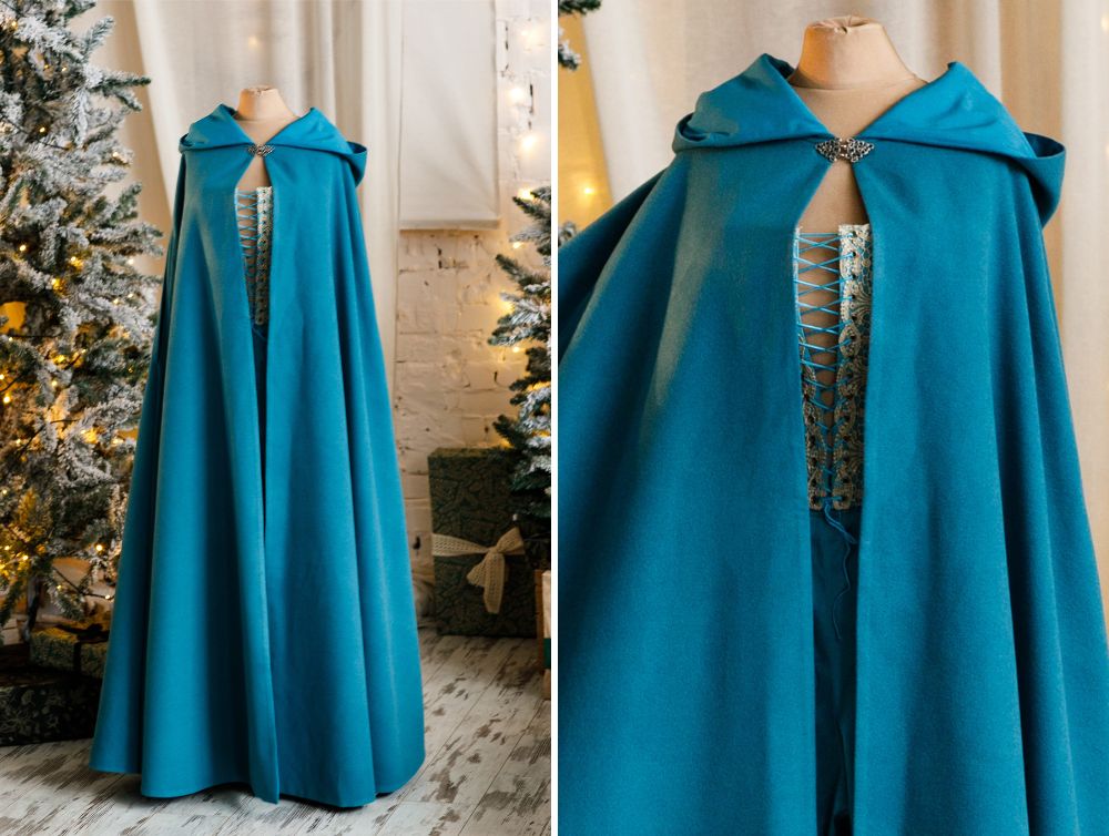 Medieval fantasy hooded cloak with pockets -dress-design-handmade-costume-Dress Art Mystery