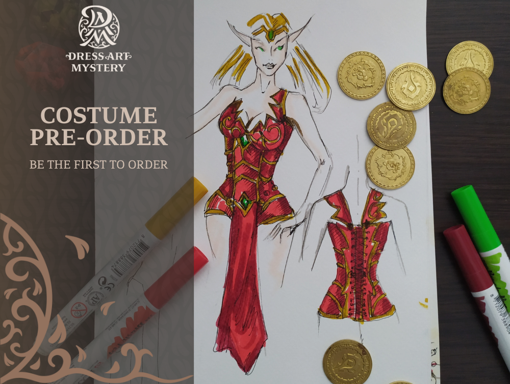 Fantasy Bloody Elf silk red corset pre-order -dress-design-handmade-costume-Dress Art Mystery