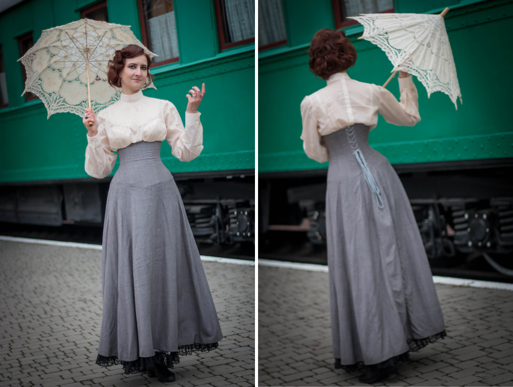 Edwardian cotton Crimson Peak grey costume