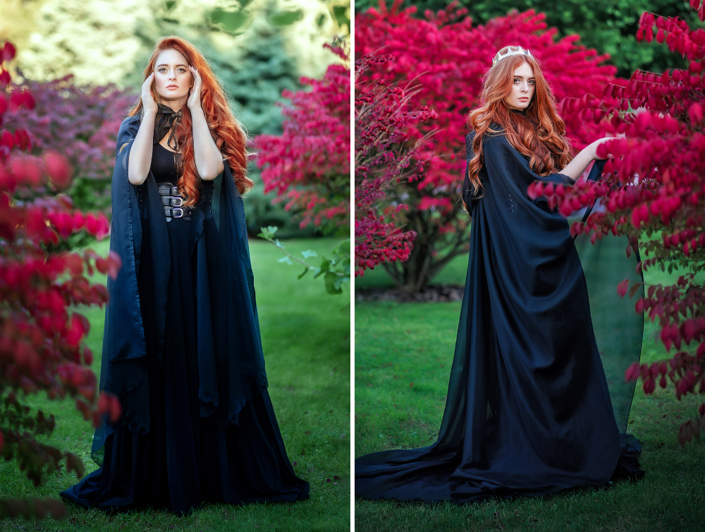 Black Fantasy Hooded Tulle Cape -dress-design-handmade-costume-Dress Art Mystery
