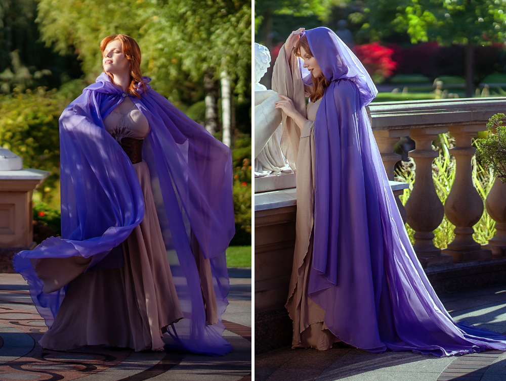 Purple Fantasy tulle hooded cape -dress-design-handmade-costume-Dress Art Mystery