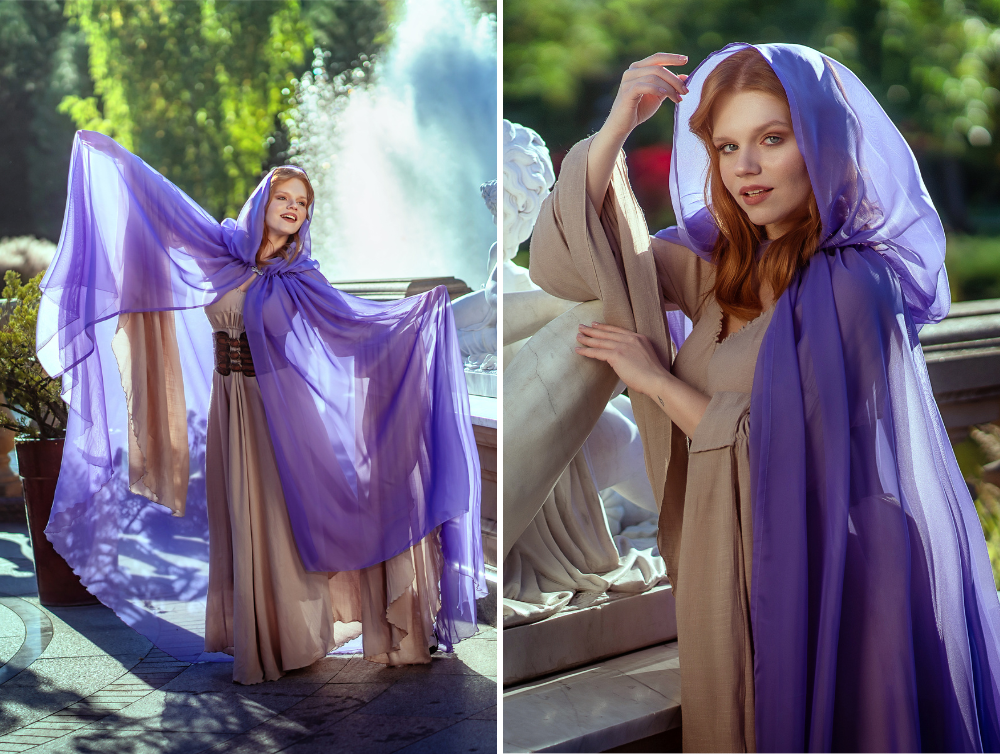 Purple Fantasy tulle hooded cape -dress-design-handmade-costume-Dress Art Mystery