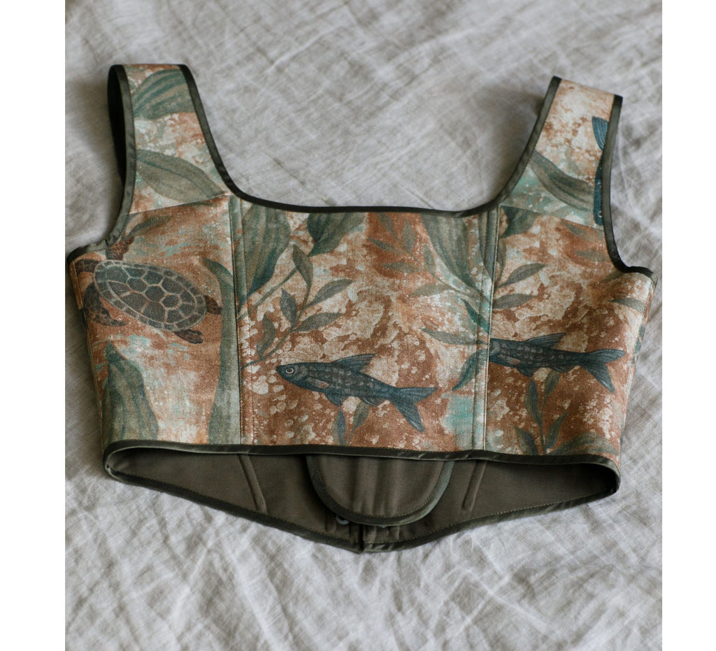 Overbust corset with sea pattern -dress-design-handmade-costume-Dress Art Mystery