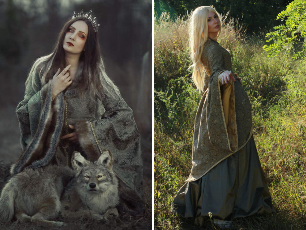 Medieval Fantasy Stark House jacquard dress -dress-design-handmade-costume-Dress Art Mystery