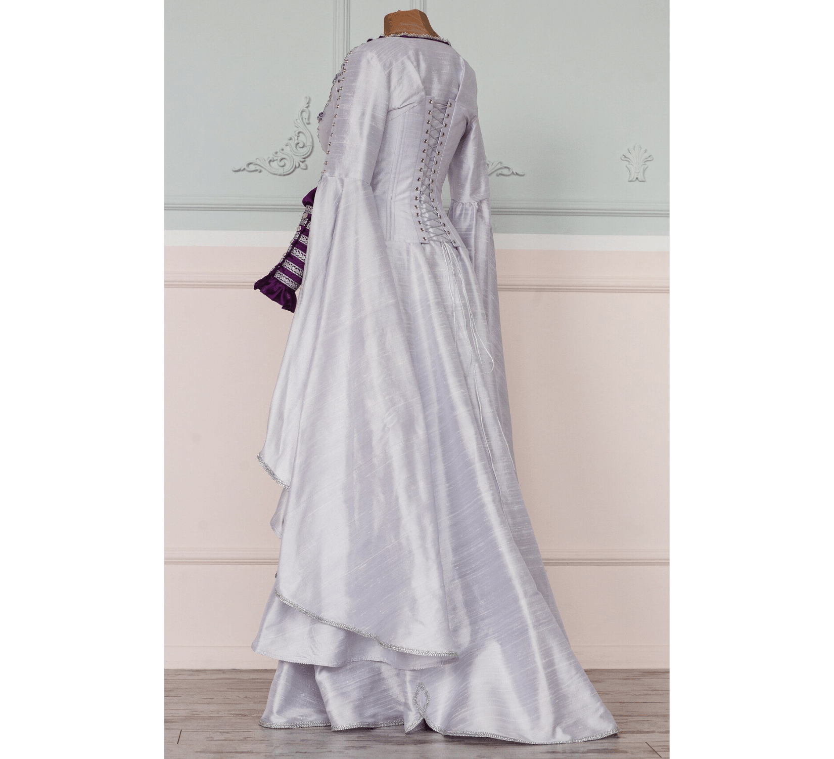 elven wedding dress Fairytale Charcoal / XS Embroidered wedding dress silk Fantasy elven white silk LoTR