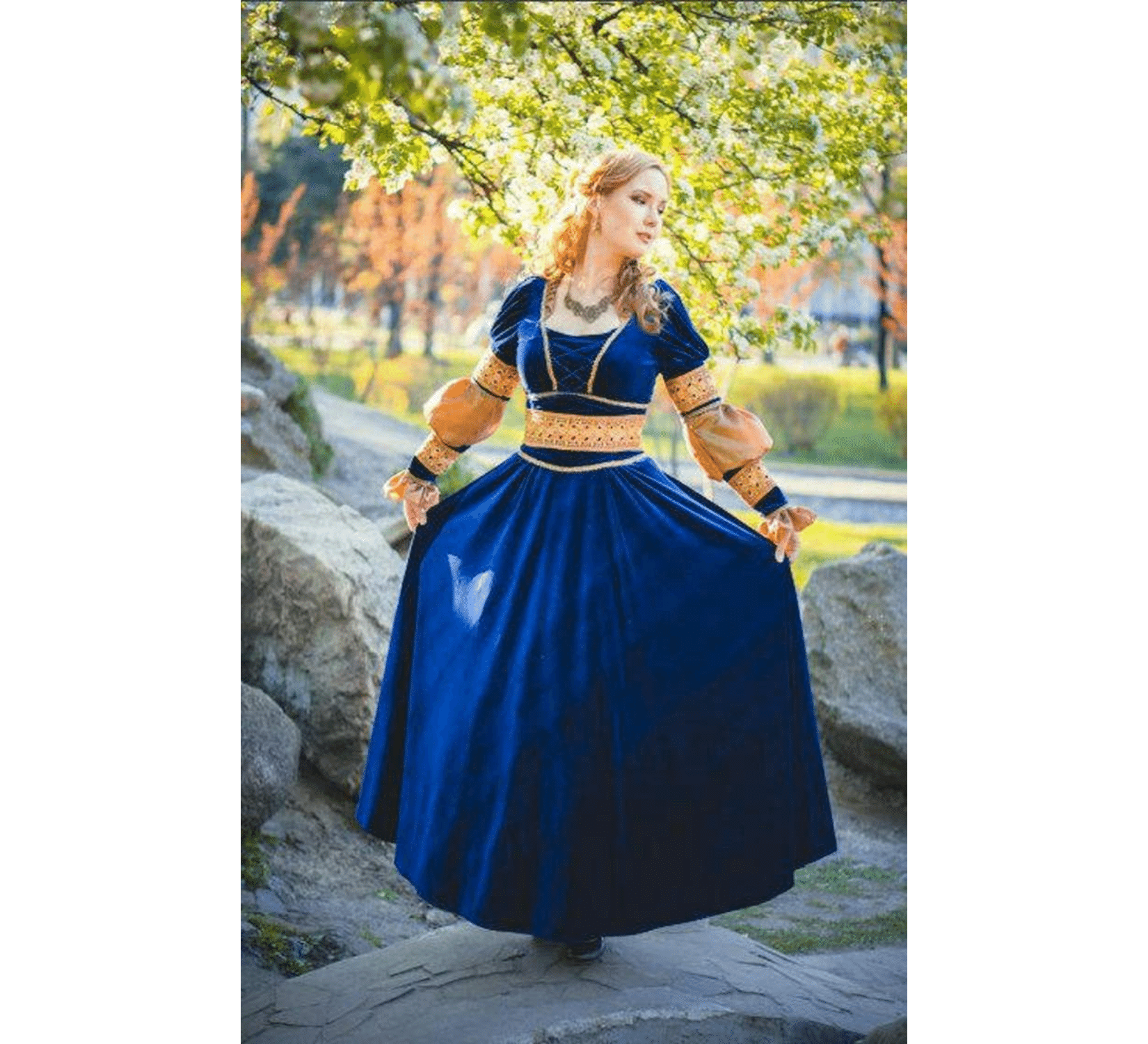 Blue velvet Renaissance dress, Italy medieval wedding gown DressArtMystery Blue velvet Renaissance dress, Italy medieval wedding gown DressArtMystery