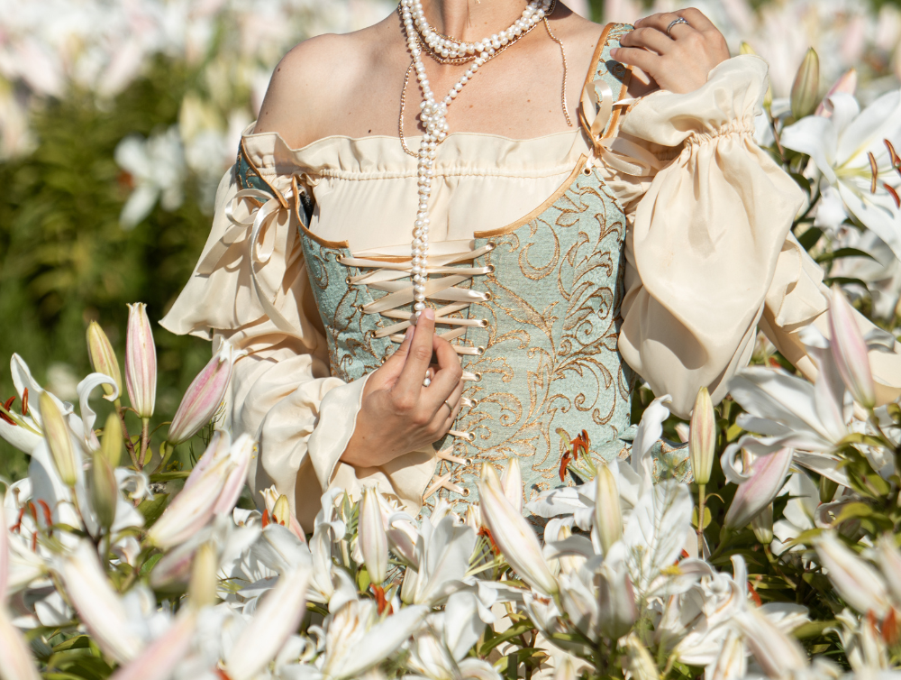 Cottagecore fantasy renaissance viscose jacquard costume - Dress Art Mystery